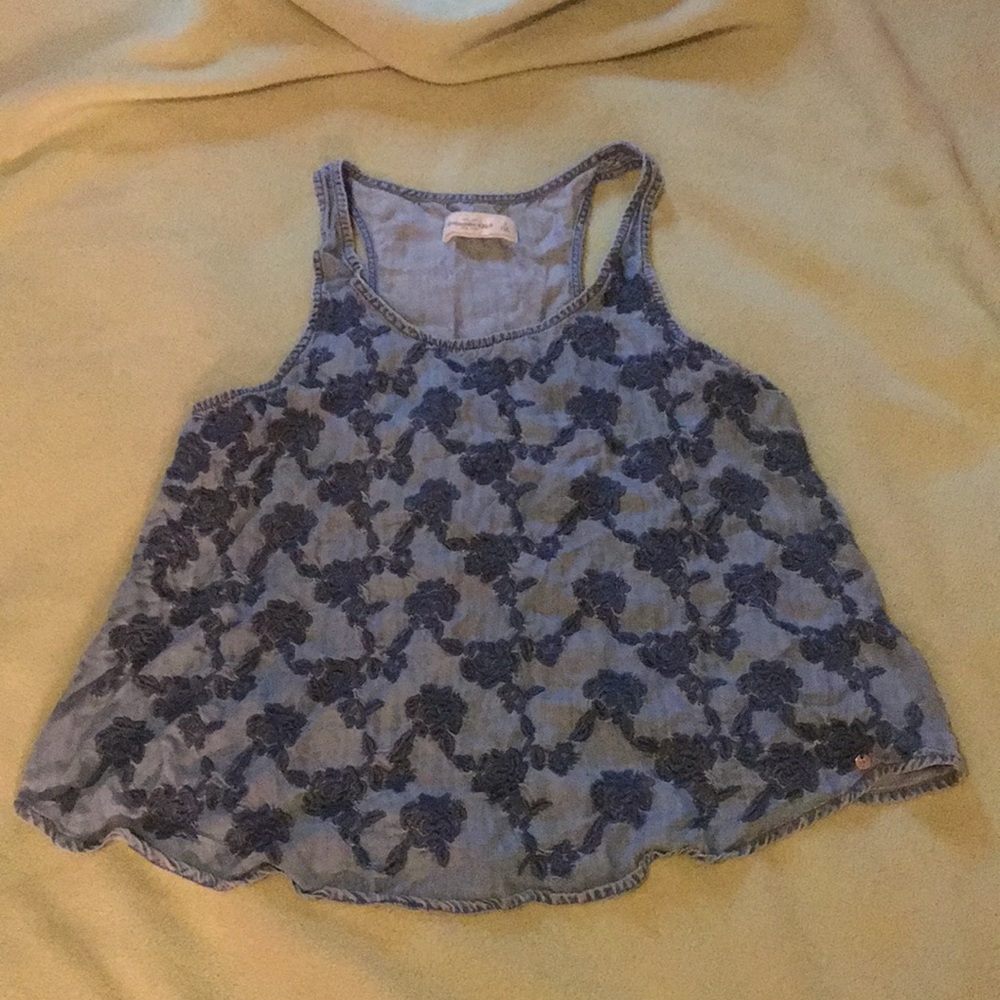 Denim tank top with open triangle back